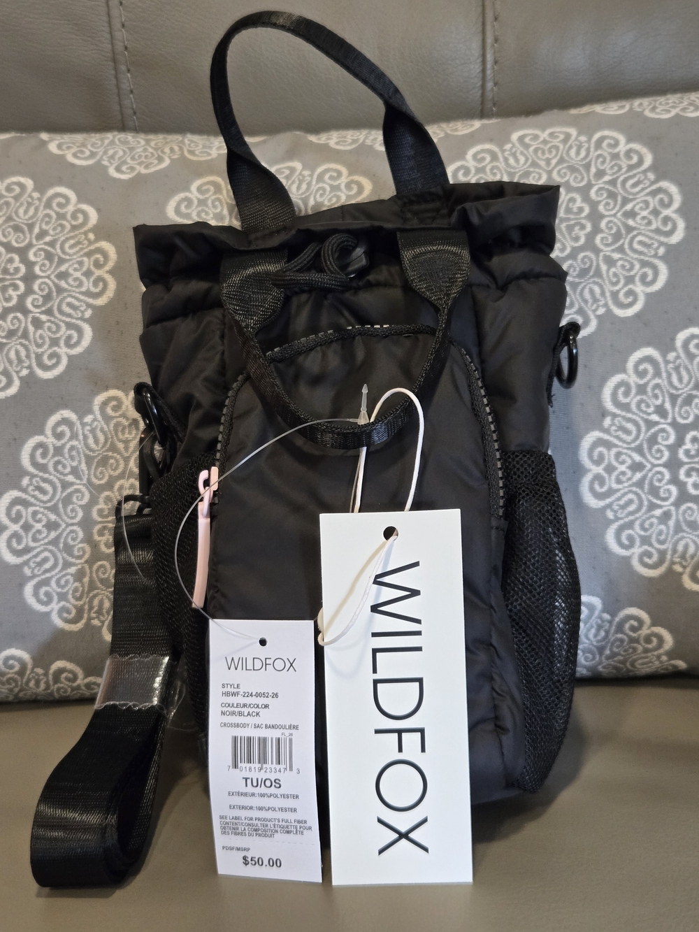 Wildfox Black Quilted Nylon Women's Crossbody Tote NWT
